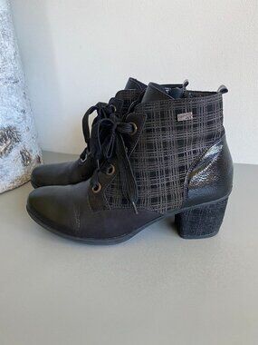 Remonte Leather Plaid Lace Up Zipper Closure Ankle Boots Sz 42/10